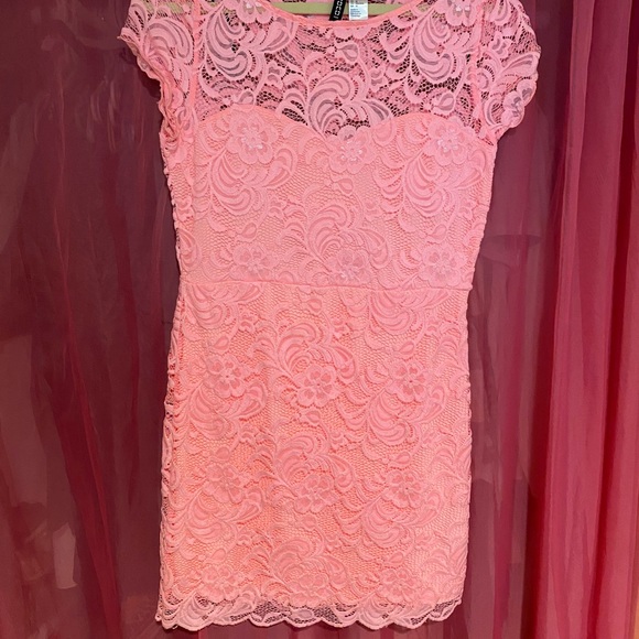 H&M | Dresses | Hm Pink Lace Midi Dress | Poshmark